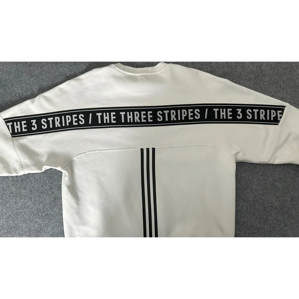 Adidas Three Stripes Crewneck Sweatshirt White Logo Fleece Pullover M Athleisure - Picture 8 of 12